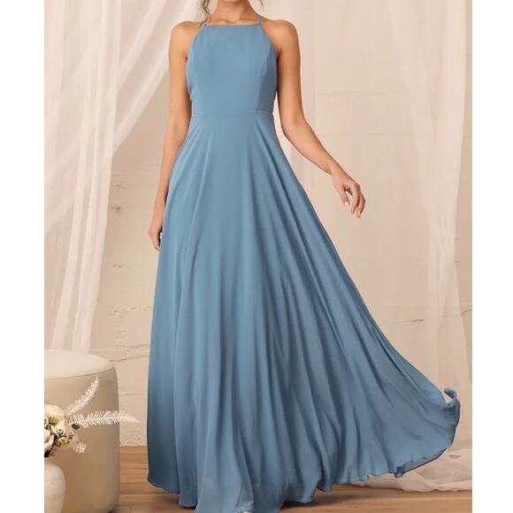 Lulus Mythical Kind Of Love Maxi Dress SMALL Slate Blue Bridesmaid Wedding Guest - Picture 1 of 13